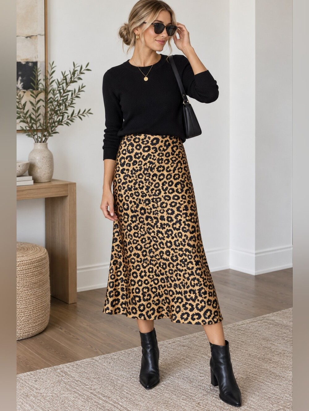 Mi Ami Cheetah Leopard Print Midi Slip Skirt • Small